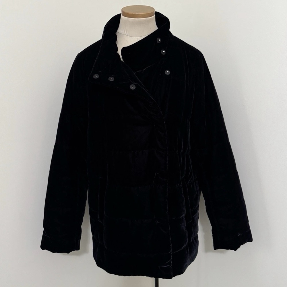 J Jill Women’s Quilted Velvet Puffer Jacket Winter Career Cocktail Black size S